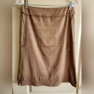 NEXT Faux Suede Embroidered Midi Skirt. Size Medium 🤎